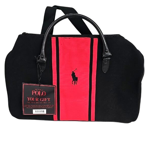 Polo Ralph Lauren Other - Polo by Ralph Lauren Big Pony Logo Leather Handle Black and Red Duffel Bag (NWT)